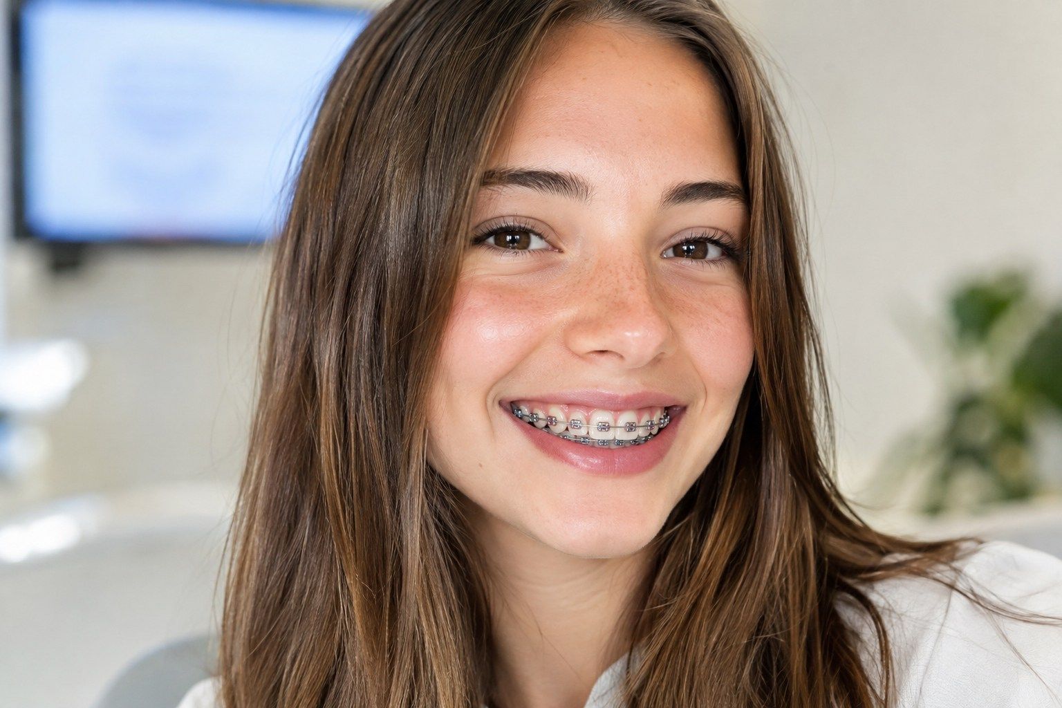 Adolescente souriante portant un appareil dentaire multi-attaches